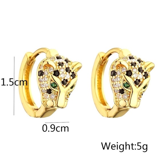 18K Gold Pavé Diamond Panther Designer Inspired Huggie Hoop Dangle Drop Earrings - Picture 4 of 8